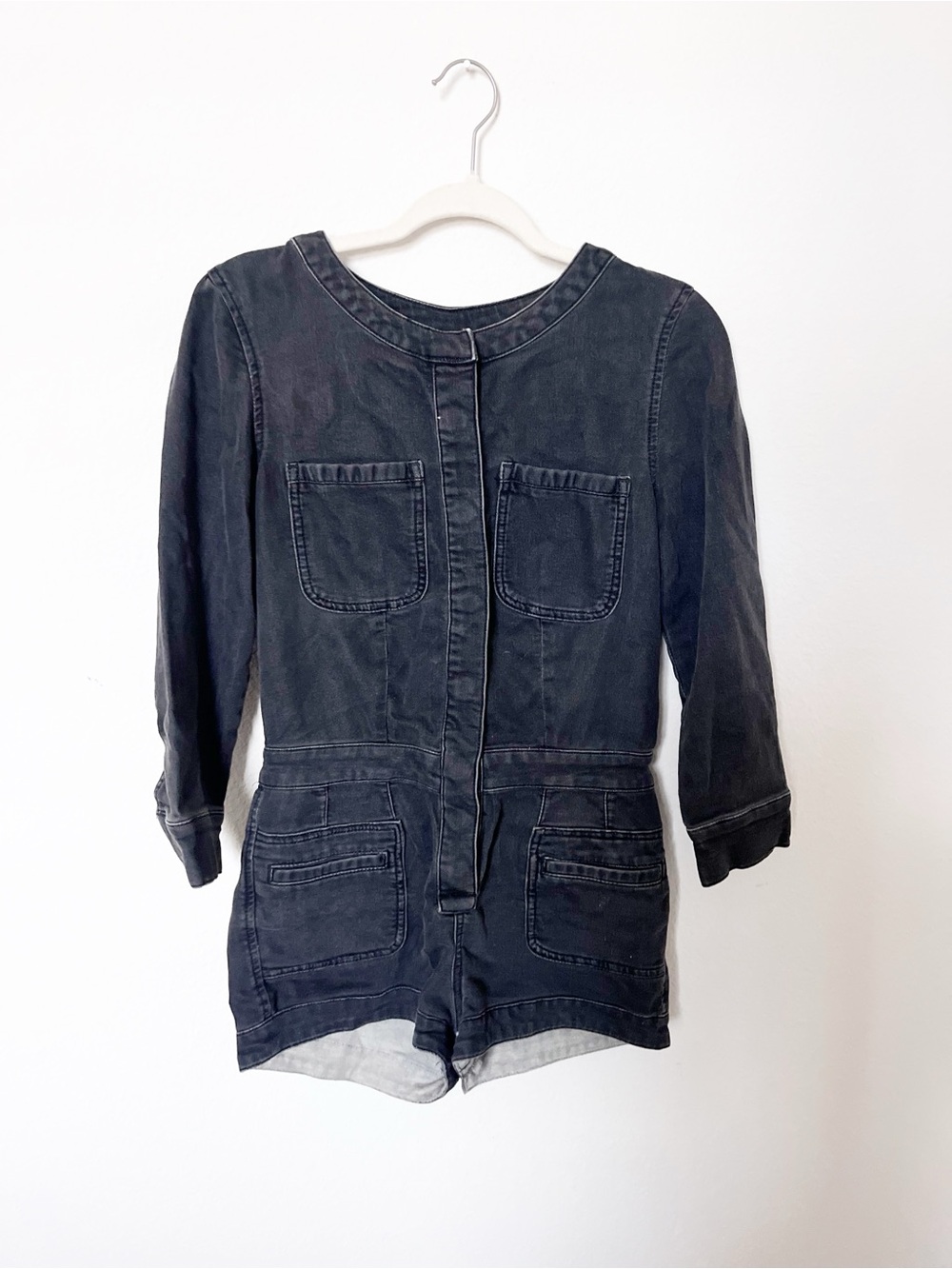 Free People Washed Black Utility Romper - Picture 2 of 4